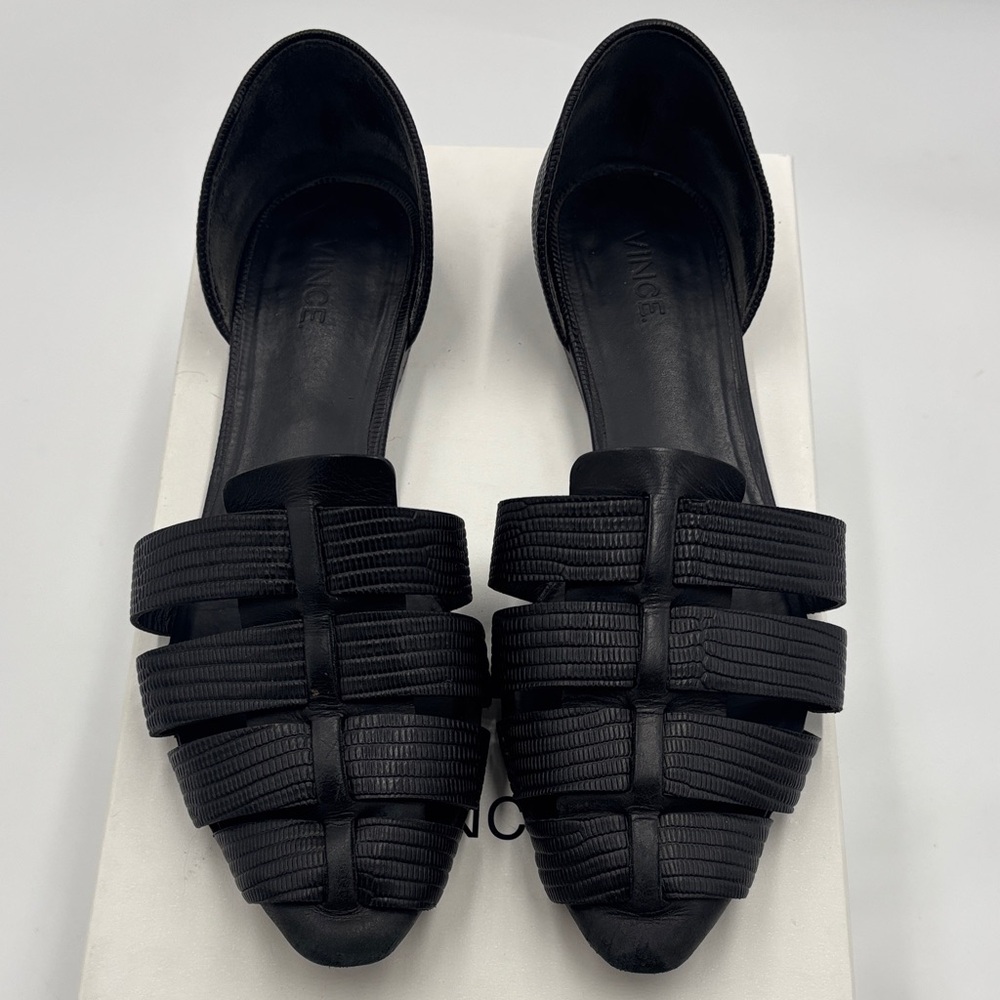 Vince. Neves Black Leather D’Orsay Woven Flats in Black
